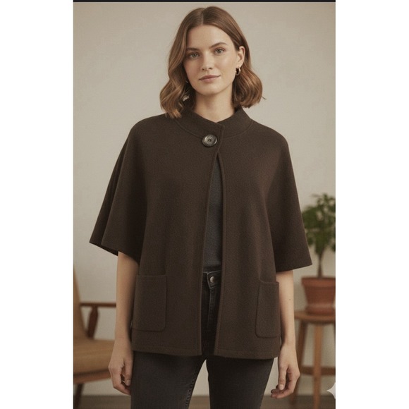 Tally Ho Sweaters - Vintage Tally Ho 100% Wool Sweater Brown Open Front Short Sleeve Jacket Size 2X